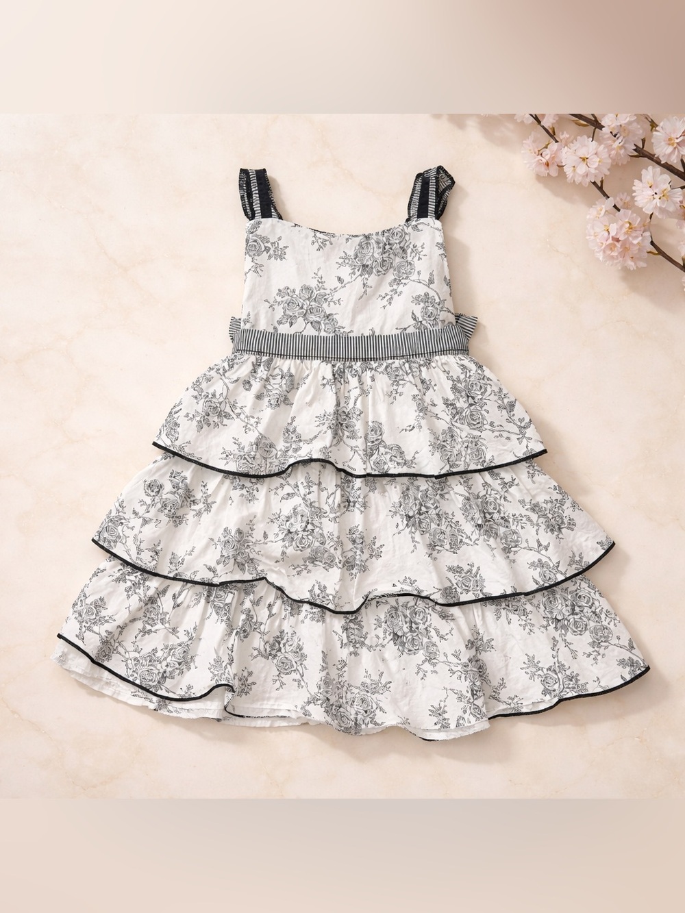 Lydia Jane White & Black Floral Tiered Kids Summer Dress